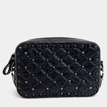 Pre Owned Valentino Black Leather Rockstud Crossbody Bag