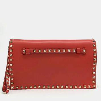 Pre Owned Valentino Red Leather Rockstud Clutch