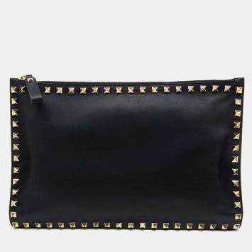 Pre Owned Valentino Black Leather Rockstud Clutch