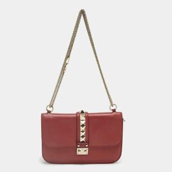 Pre Owned Valentino Red Leather Medium Glam Lock Chain Shoulder Bag