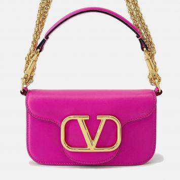 Pre Owned Valentino Garavani Loco 2Way Shoulder Bag Pink Leather Size Small