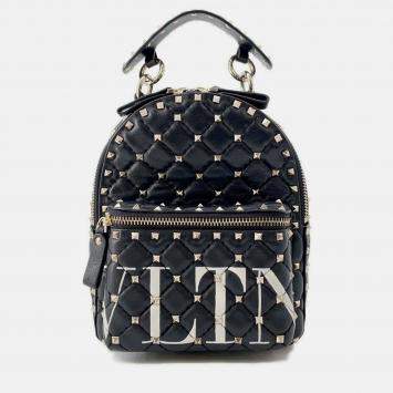 Pre Owned Valentino Garavani Vltn Logo Rock Studded Backpack Black Leather