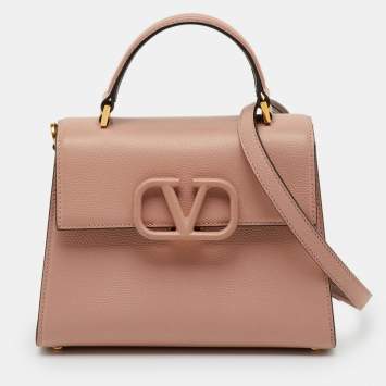 Pre Owned Valentino Beige Leather Small VSling Top Handle Bag