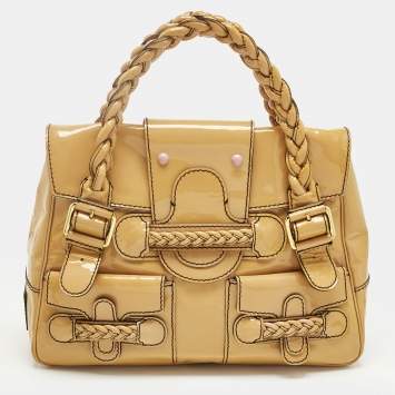 Pre Owned Valentino Light Brown Patent Leather Histoire Satchel