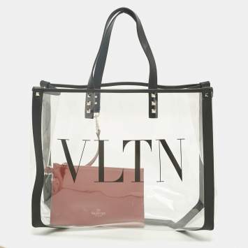 مملوكة مسبقًا Valentino Black/Red Leather and PVC VLTN Rockstud Tote