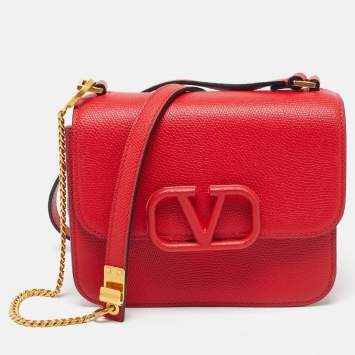 Pre Owned Valentino Red Leather VSling Shoulder Bag