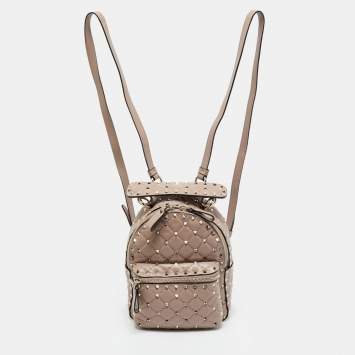 Pre Owned Valentino Beige Quilted Leather Mini Rockstud Spike Backpack