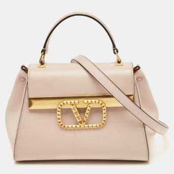 Pre Owned Valentino Alcove Rockstud Small Pink Leather Top Handle Bag