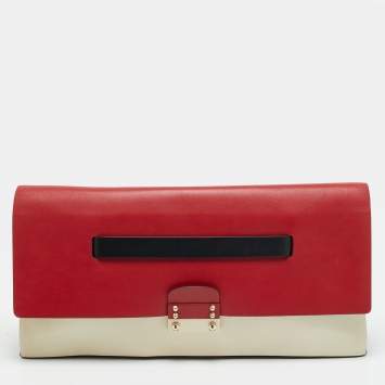 مملوكة مسبقًا حقيبة كلتش فالنتينو جلد ميمي ثلاثي الألوان