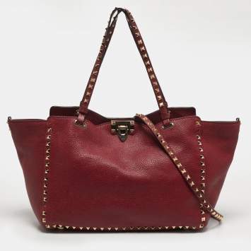 مملوكة مسبقًا Valentino Rockstud Trapeze Medium Red Leather Tote
