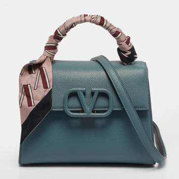 Pre Owned Valentino VSling Small Bleu Leather Top Handle Bag