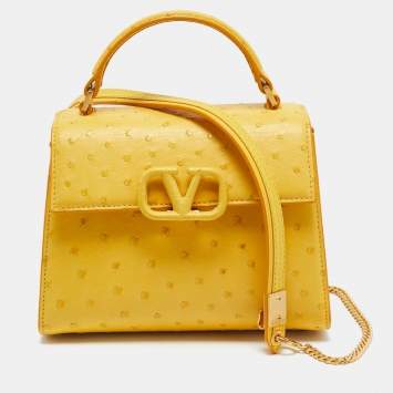 مملوكة مسبقًا Valentino VSling Mini Yellow Ostrich Leather Top Handle Bag