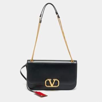 مملوكة مسبقًا Valentino VSling Black Leather Chain Flap Shoulder Bag