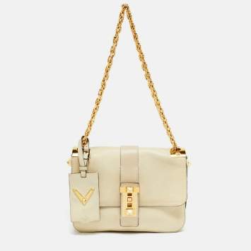 Pre Owned Valentino B-Rockstud Medium Cream Leather Shoulder Bag