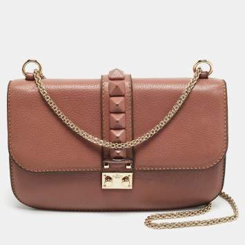 مملوكة مسبقًا Valentino Rockstud Glam Lock Medium Old Rose Leather Flap Bag