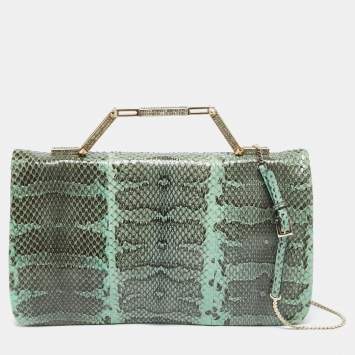 مملوكة مسبقًا Valentino Green Snake Leather Chain Flap Clutch