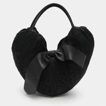 Pre Owned Valentino Bow Black Leather, Nylon and Straw Hobo