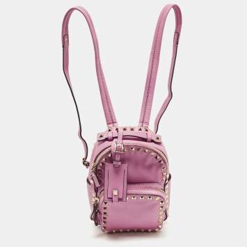 Pre Owned Valentino Rockstud Mini Pink Leather Backpack