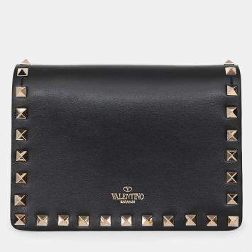 Pre Owned Valentino Black Leather Rockstud Mini Chain Pouch Bag
