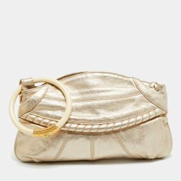 Pre Owned Valentino Ring Handle Gold Leather Clutch