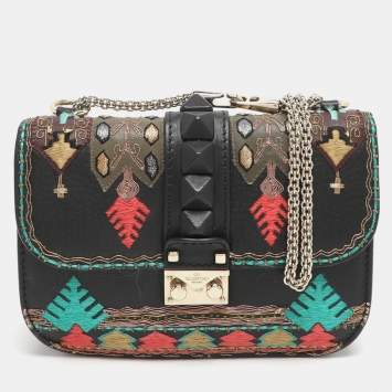 Pre Owned حقيبة فالنتينو روكستد قفل قلاب غليم جلد مطرز وردية صغيرة 