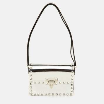 Pre Owned Valentino Rockstud Silver Leather Flap Shoulder Bag