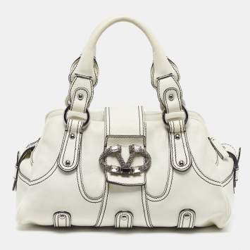 مملوكة مسبقًا حقيبة فالنتينو كاتش كريستال جلد أبيض عاجي