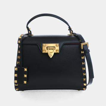 مملوكة مسبقًا حقيبة يد فالنتينو يد علوية وسط جلد عجل أسود ألكوف