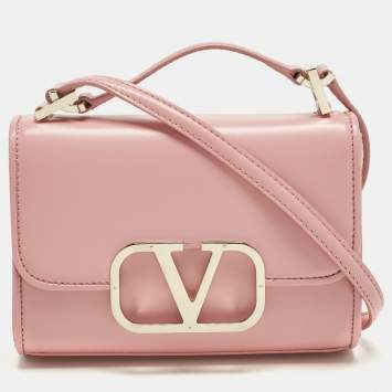 Pre Owned Valentino VLogo Pink Leather Shoulder Bag