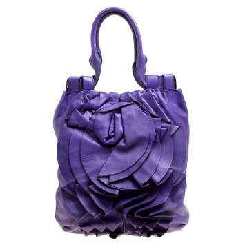 Pre Owned Valentino Purple Leather Petale Shopper Tote
