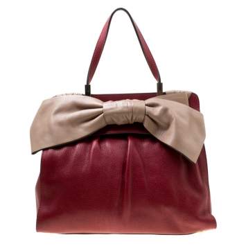 Pre Owned Valentino Red/Beige Leather Aphrodite Bow Bag