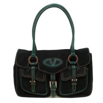Pre Owned Valentino Green Suede and Lizard Satchel