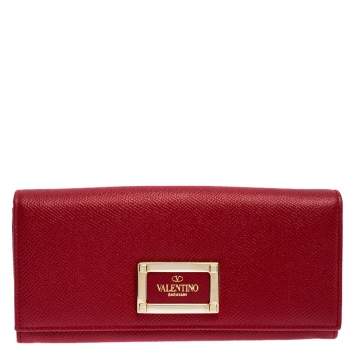Pre Owned Valentino Red Leather Continental Wallet