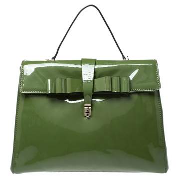 Pre Owned Valentino Green Patent Leather Top Handle Bag