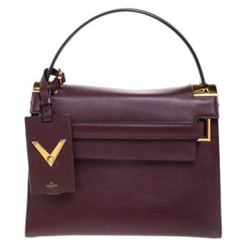 Pre Owned Valentino Burgundy Leather Flap Top Handle Bag