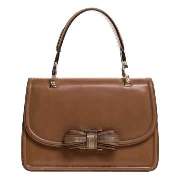 Pre Owned Valentino Tan Leather Flap Top Handle Bag