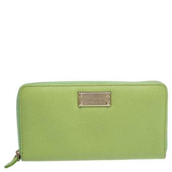 Pre Owned Valentino Green Leather Zip Around Continental Wallet