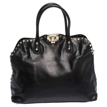 مملوكة مسبقًا Valentino Black Leather Rockstud Satchel
