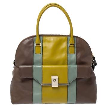 مملوكة مسبقًا Valentino Tri Color Stripe Leather Front Pocket Satchel