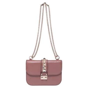 Pre Owned Valentino Old Rose Pink Leather Rockstud Small Glam Lock Shoulder Bag