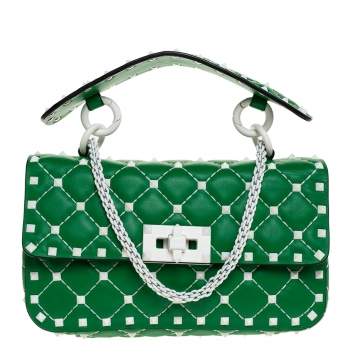 Pre Owned Valentino Green Quilted Leather Small Rockstud Spike Chain Shoulder Bag