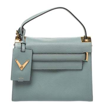 Pre Owned Valentino Light Blue Leather My Rockstud Top Handle Bag