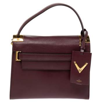 Pre Owned Valentino Burgundy Leather My Rockstud Top Handle Bag