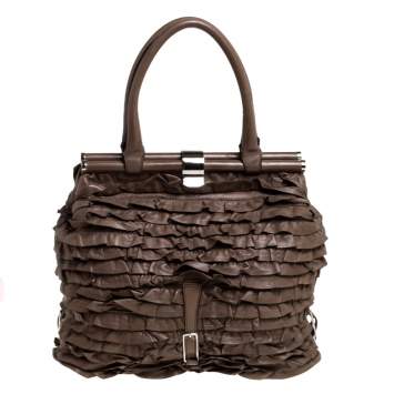 Pre Owned Valentino Taupe Leather Allure Ruffled Frame Bag