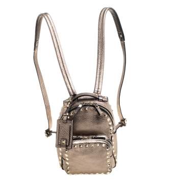Pre Owned Valentino Metallic Light Brown Leather Mini Rockstud Backpack