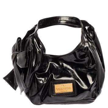 Pre Owned Valentino Black Patent Leather Mini Nuage Hobo