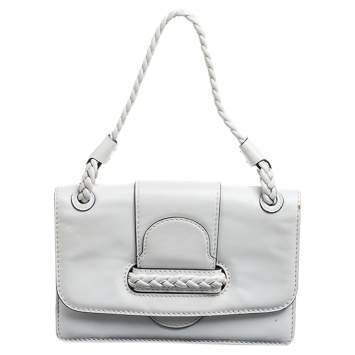 مملوكة مسبقًا Valentino White Leather Braided Handle Top Handle Bag