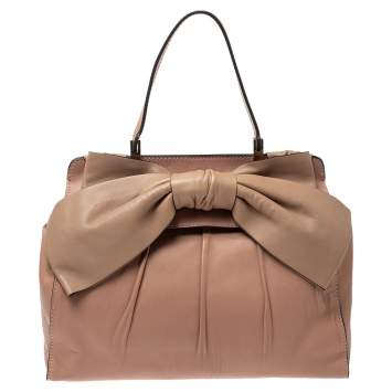 Pre Owned Valentino Peach/Beige Leather Aphrodite Bow Bag