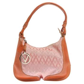 Pre Owned Valentino Pink/Brown Canvas and Leather Hobo 
