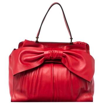 Pre Owned Valentino Red Leather Aphrodite Bow Top Handle Bag